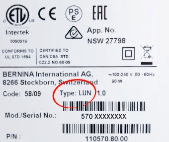Picture: BERNINA 570 QE label Type LUN