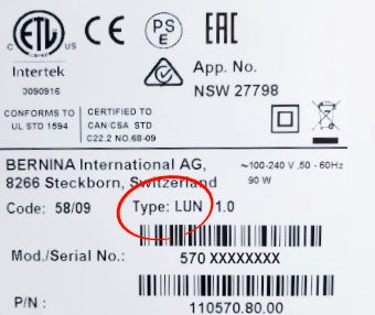 Picture: BERNINA 570 QE label Type LUN